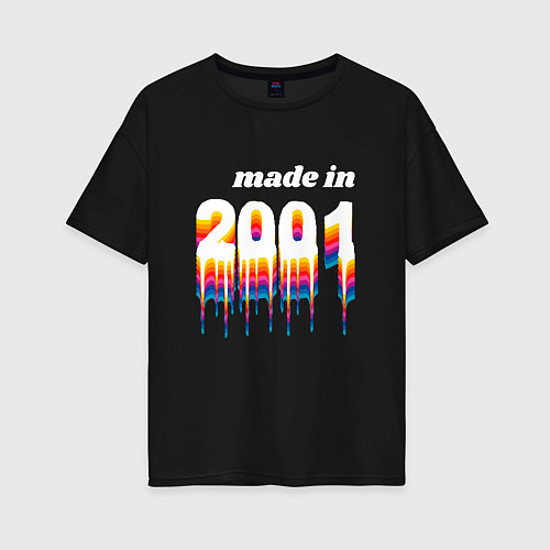 Женская футболка оверсайз Made in 2001 liquid art / Черный – фото 1