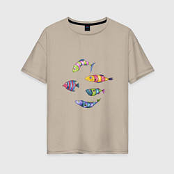 Футболка оверсайз женская Пять полосатых рыбок, цвет: миндальный