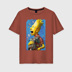 Женская футболка оверсайз Bart Simpson and cats - нейросеть