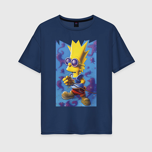 Женская футболка оверсайз Bart Simpson - neural network / Тёмно-синий – фото 1