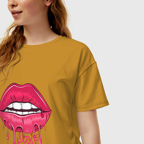 Женская футболка оверсайз Sweet Lips / Горчичный – фото 3