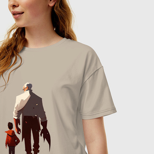 Женская футболка оверсайз Седой отец и молодой сын / Миндальный – фото 3