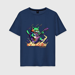 Футболка оверсайз женская Пиксельный кот гитарист, цвет: тёмно-синий