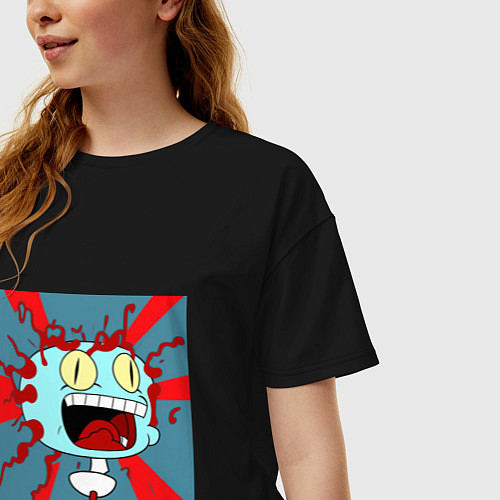 Женская футболка оверсайз Орущая голова / Черный – фото 3