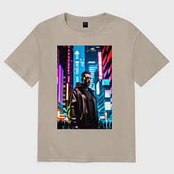 Футболка оверсайз женская Синтвейв Cyberpunk 2, цвет: миндальный