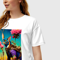 Футболка оверсайз женская Котик в стиле Стимпанк, цвет: белый — фото 2