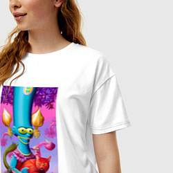 Футболка оверсайз женская Мардж Симпсон с кошкой - нейросеть - сюрреализм, цвет: белый — фото 2