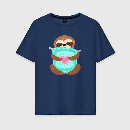 Женская футболка оверсайз Милый ленивец / Тёмно-синий – фото 1