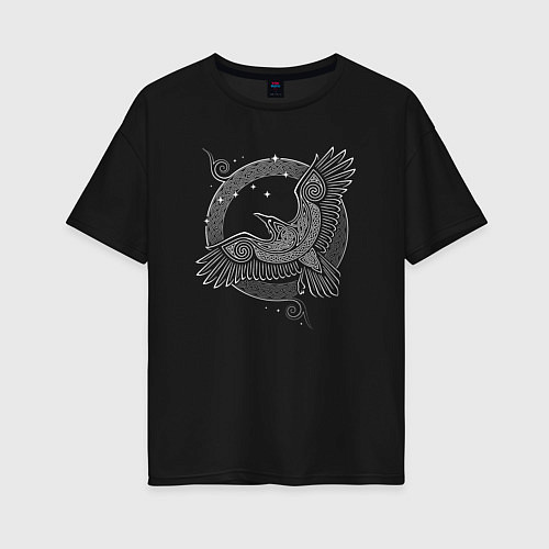Женская футболка оверсайз Кельтский тотем Ворон / Черный – фото 1