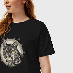 Футболка оверсайз женская Рысь славянский тотем, цвет: черный — фото 2