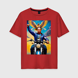 Футболка оверсайз женская Arnold Schwarzenegger on a cool motorcycle - neura, цвет: красный