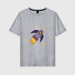 Футболка оверсайз женская Космическая ракета и звезды, цвет: меланж
