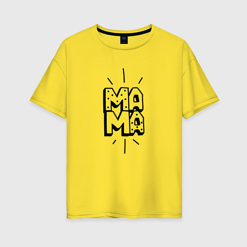 Женская футболка оверсайз Надпись МАМА с искорками укомплектованная в квадра / Желтый – фото 1