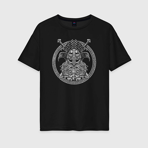Женская футболка оверсайз Скандинавский бог Один / Черный – фото 1