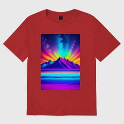 Футболка оверсайз женская Неоновые горы - нейросеть, цвет: красный
