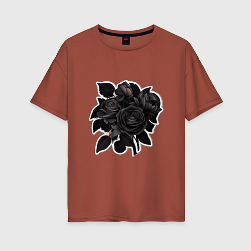 Женская футболка оверсайз Букет и черные розы / Кирпичный – фото 1