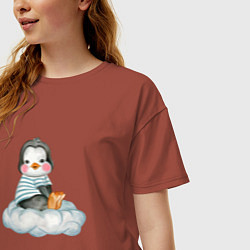 Футболка оверсайз женская Пингвин на облаке, цвет: кирпичный — фото 2