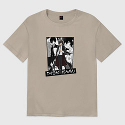 Футболка оверсайз женская Дазай Осаму на фоне манги, цвет: миндальный