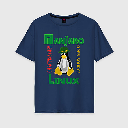 Женская футболка оверсайз Линукс пингвин в шляпе / Тёмно-синий – фото 1