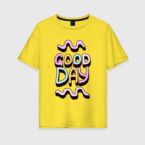 Женская футболка оверсайз Good day надпись с кривыми линиями / Желтый – фото 1