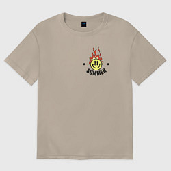 Футболка оверсайз женская Summer и горящий смайл, цвет: миндальный