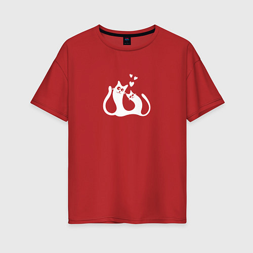 Женская футболка оверсайз Белый влюбленные коты / Красный – фото 1