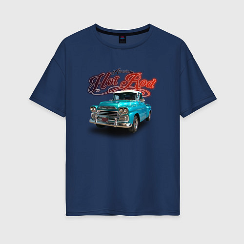 Женская футболка оверсайз Пикап Chevrolet Apache 3100 / Тёмно-синий – фото 1