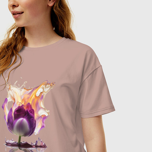 Женская футболка оверсайз Брызги тюльпана / Пыльно-розовый – фото 3