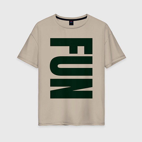 Женская футболка оверсайз Fun: большие перевернутые буквы / Миндальный – фото 1