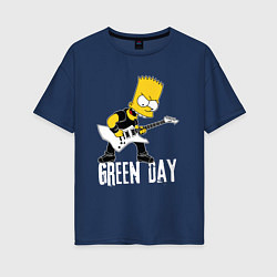 Футболка оверсайз женская Green Day Барт Симпсон рокер, цвет: тёмно-синий