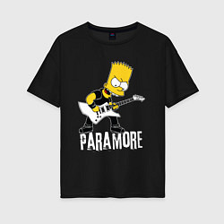 Футболка оверсайз женская Paramore Барт Симпсон рокер, цвет: черный