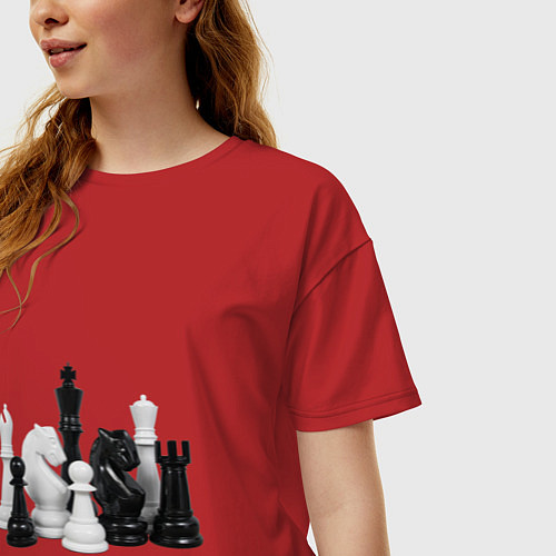 Женская футболка оверсайз Фигуры шахматиста / Красный – фото 3