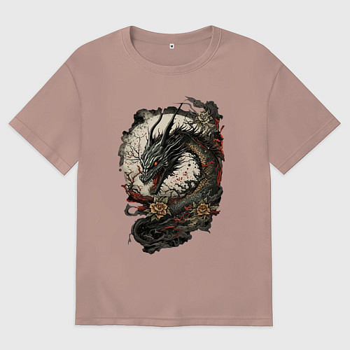 Женская футболка оверсайз Мифический японский дракон / Пыльно-розовый – фото 1