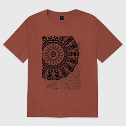 Футболка оверсайз женская Техно мандала, цвет: кирпичный