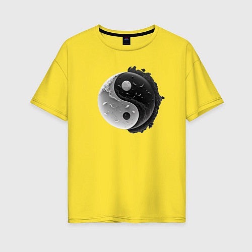 Женская футболка оверсайз Черно-белая инь янь / Желтый – фото 1