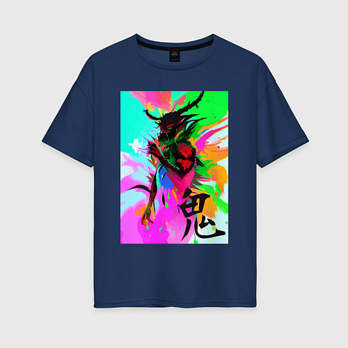 Женская футболка оверсайз Демон Они - искусство - Япония / Тёмно-синий – фото 1