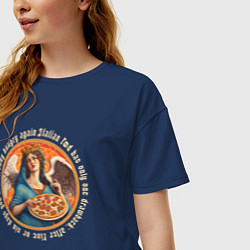 Футболка оверсайз женская Ангел с пиццей в руках, цвет: тёмно-синий — фото 2