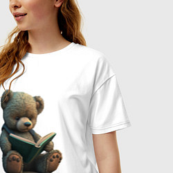 Футболка оверсайз женская Читающий медвежонок, цвет: белый — фото 2