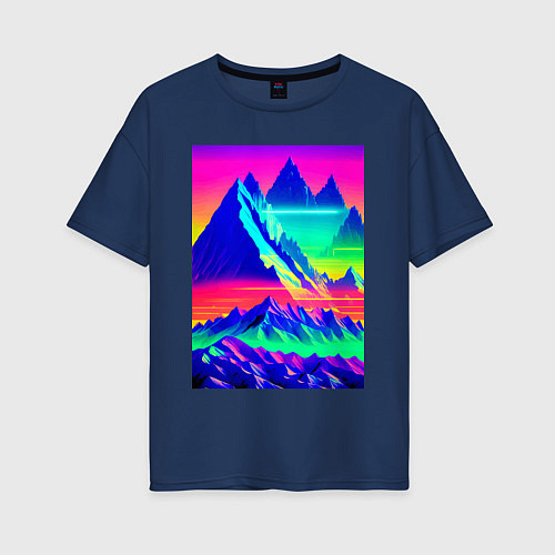 Женская футболка оверсайз Неоновые горы / Тёмно-синий – фото 1