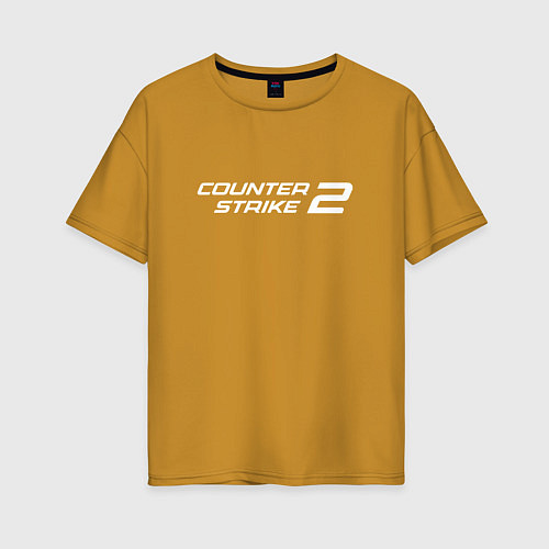 Женская футболка оверсайз Counter strike 2 лого белый / Горчичный – фото 1