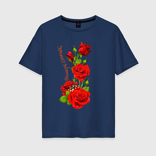 Женская футболка оверсайз Прекрасная Эсмеральда - букет из роз / Тёмно-синий – фото 1