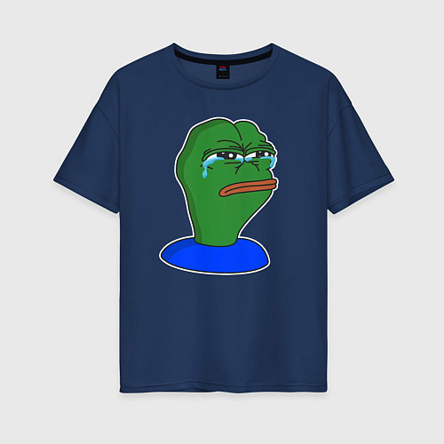 Женская футболка оверсайз Лягушонок Пепе очень расстроен / Тёмно-синий – фото 1
