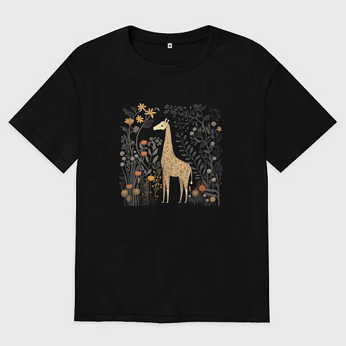 Женская футболка оверсайз Big brown giraffe / Черный – фото 1