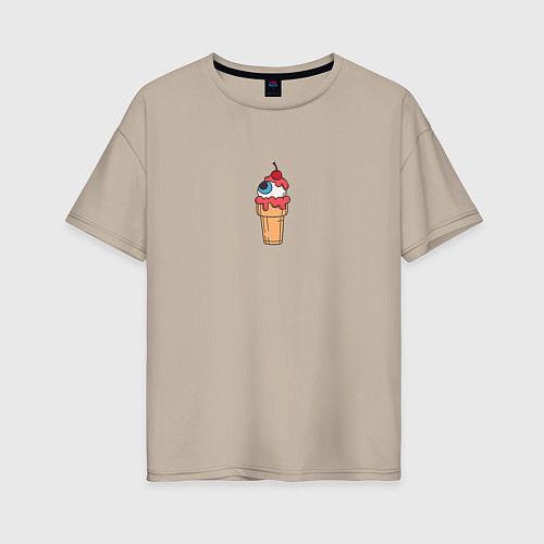 Женская футболка оверсайз Глаз в стаканчике для мороженого / Миндальный – фото 1