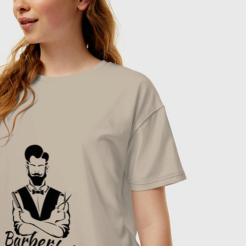Женская футболка оверсайз Barbershop / Миндальный – фото 3