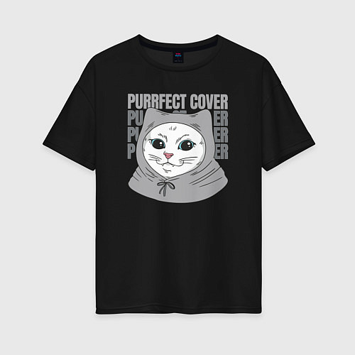 Женская футболка оверсайз Purrfect cover / Черный – фото 1