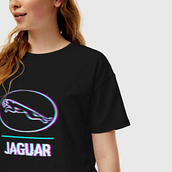 Футболка оверсайз женская Значок Jaguar в стиле glitch, цвет: черный — фото 2