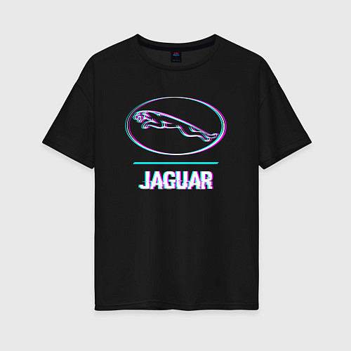 Женская футболка оверсайз Значок Jaguar в стиле glitch / Черный – фото 1