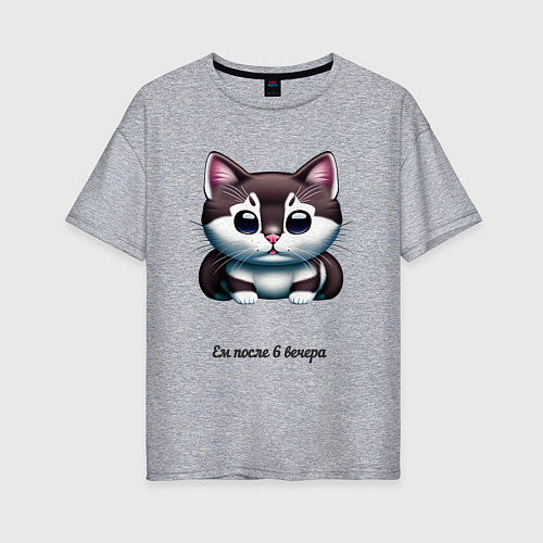 Женская футболка оверсайз Толстый котик ест после 6 / Меланж – фото 1