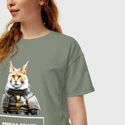 Футболка оверсайз женская Кот мейн-кун в доспехах, цвет: авокадо — фото 2